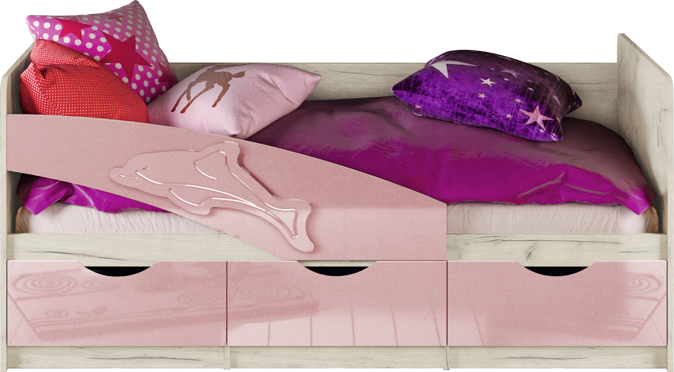 Кровать Дельфин 1,6 МДФ розовый металлик
