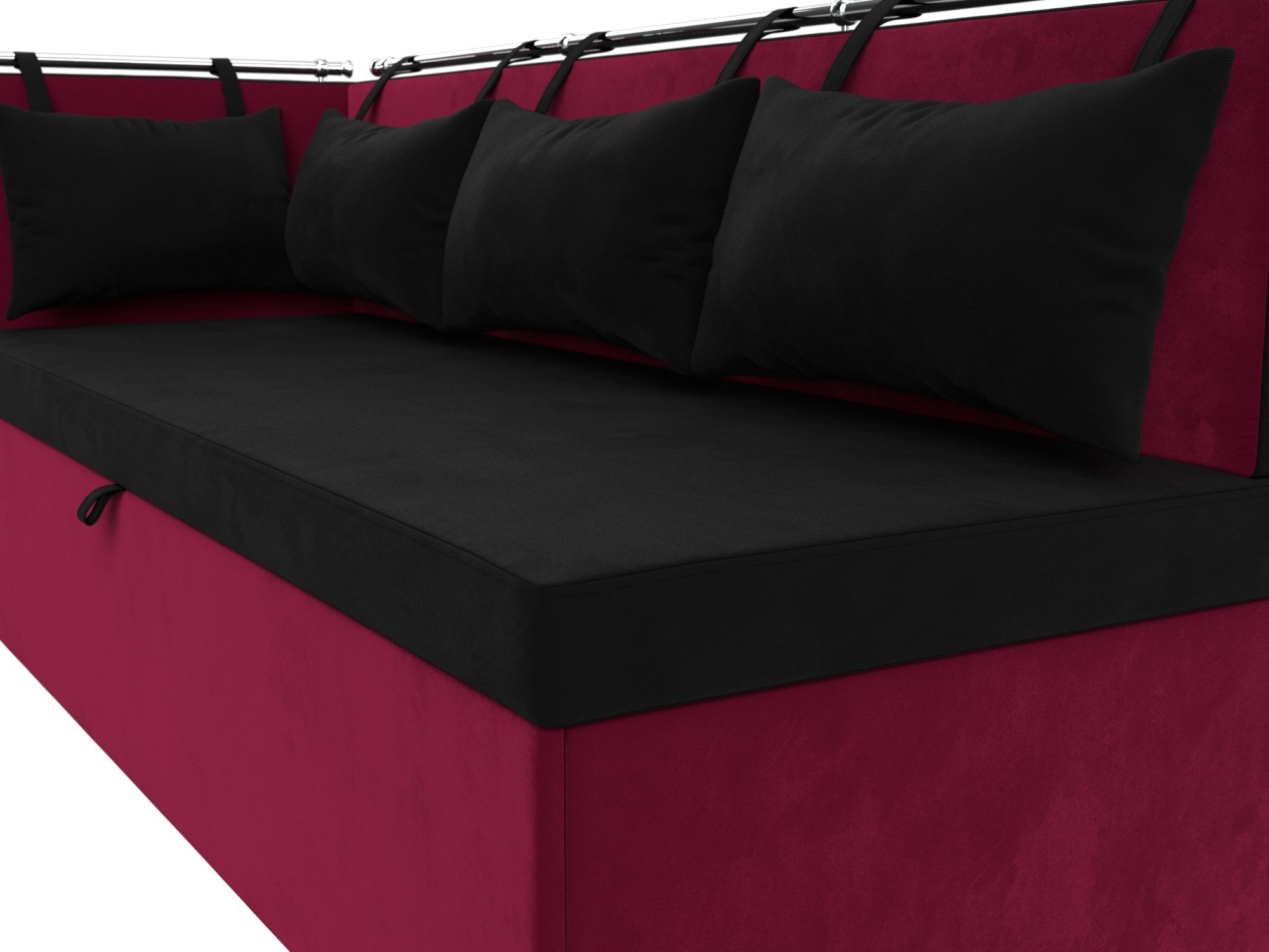 Кухонный диван Метро с углом слева (Черный\Бордовый)
