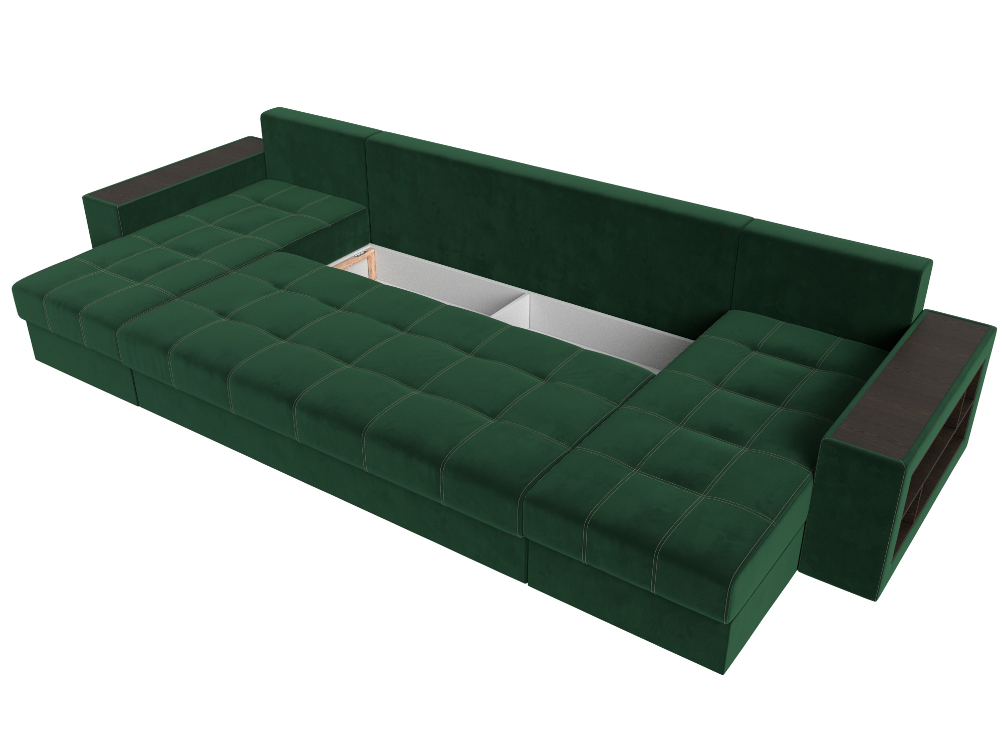П-образный диван Дубай полки справа (Зеленый)