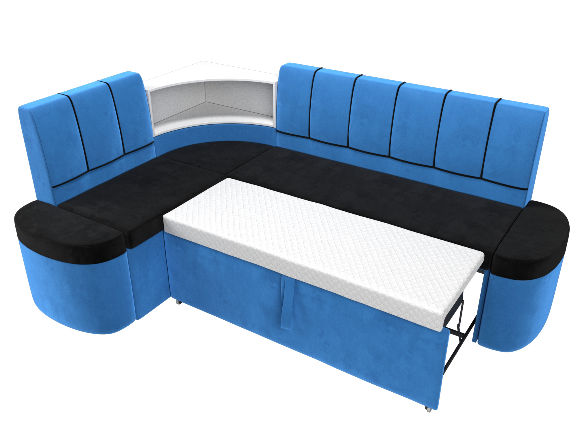 Кухонный угловой диван Тефида левый угол (Черный\Голубой)