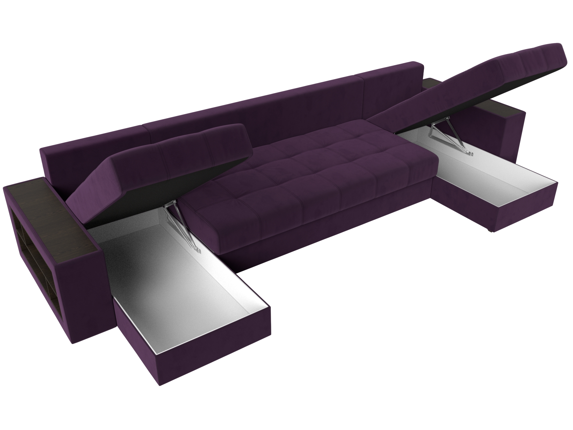П-образный диван Дубай полки слева (Фиолетовый)