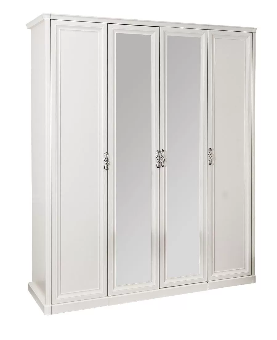 Шкаф Мишель 4-дверный (2+2) с зеркалом белый матовый