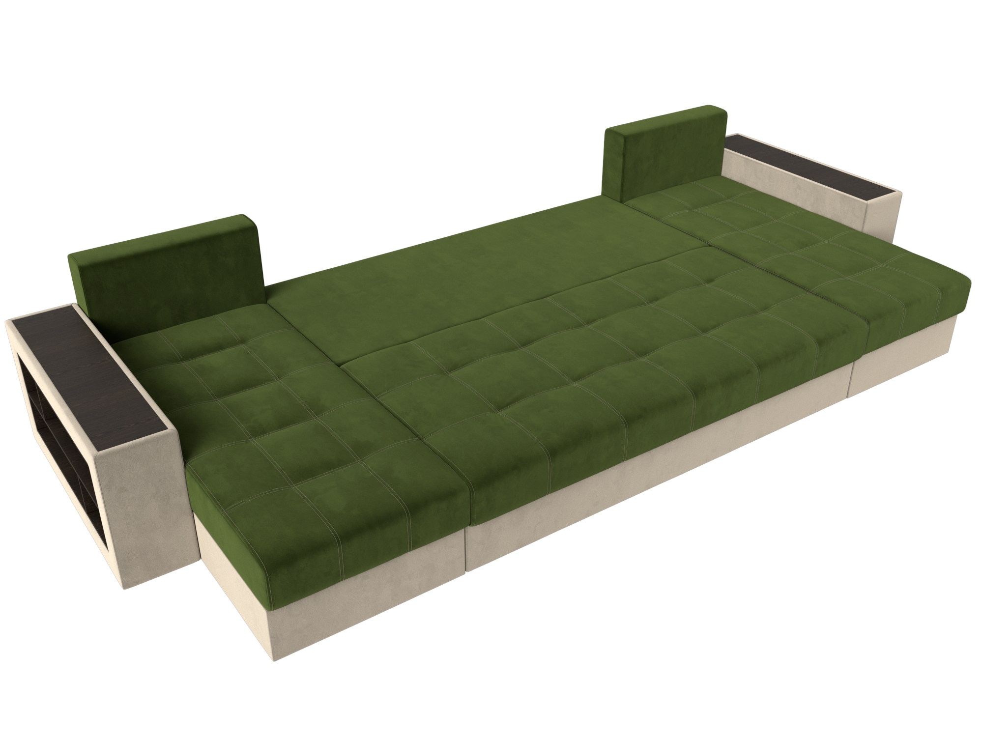 П-образный диван Дубай полки слева (Зеленый\Бежевый)
