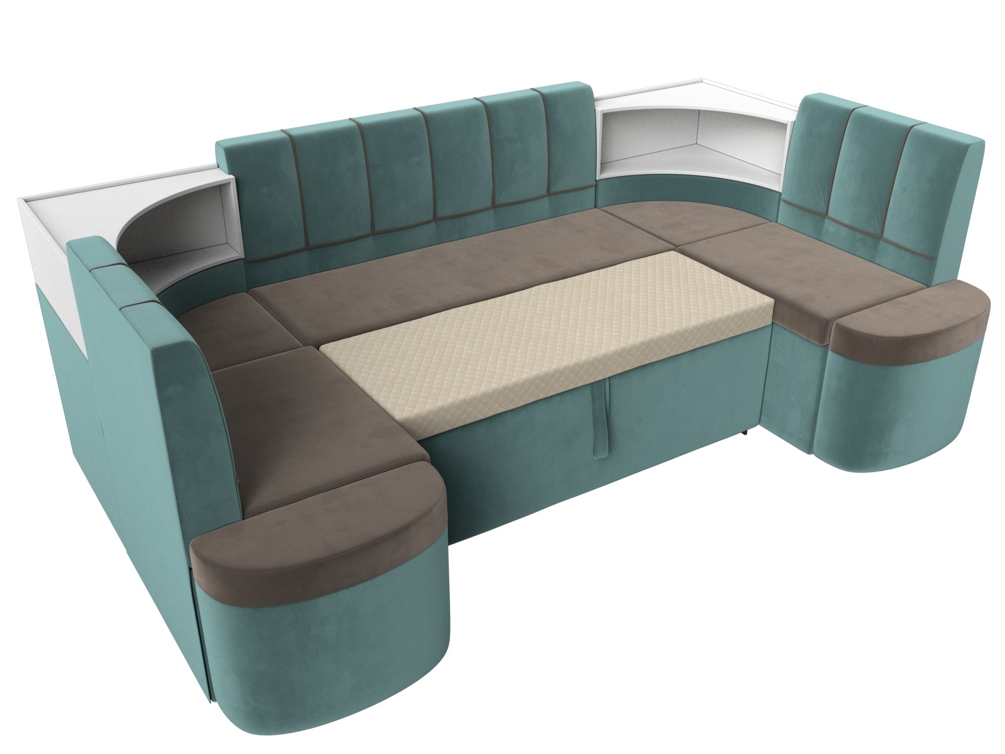 П-образный диван Тефида (Коричневый\Бирюзовый)