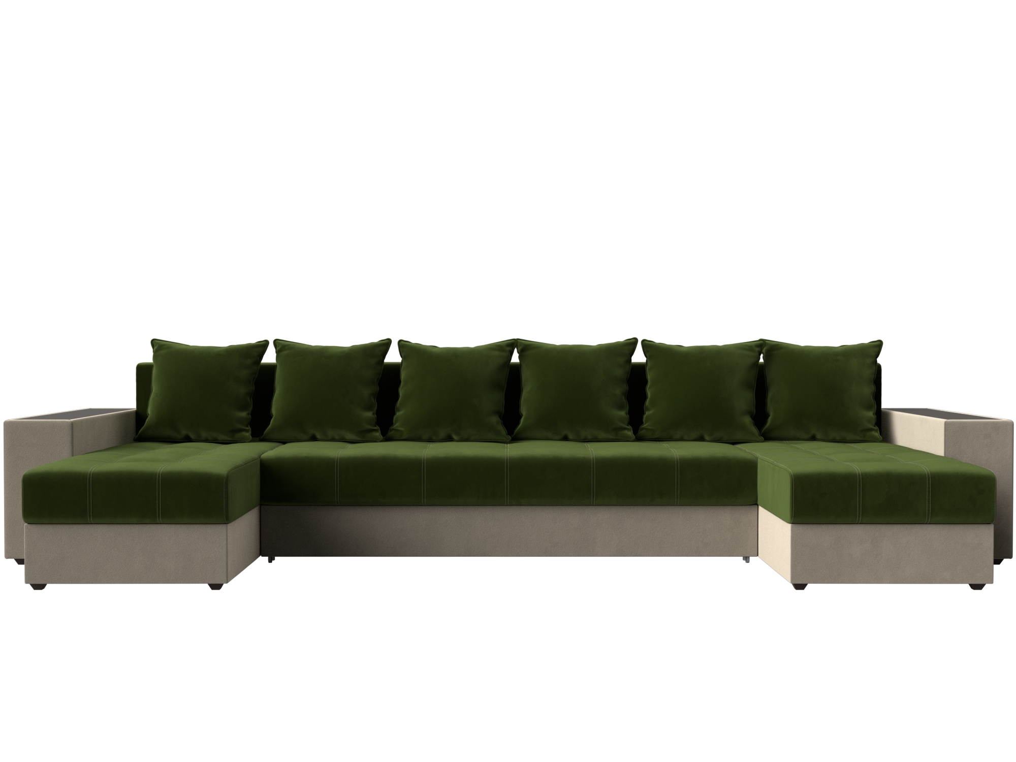 П-образный диван Дубай полки слева (Зеленый\Бежевый)