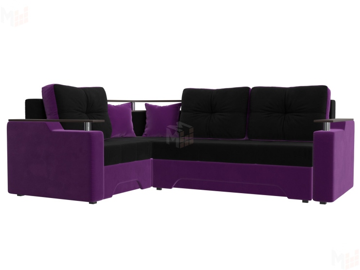 Угловой диван Комфорт левый угол (Черный\Фиолетовый)