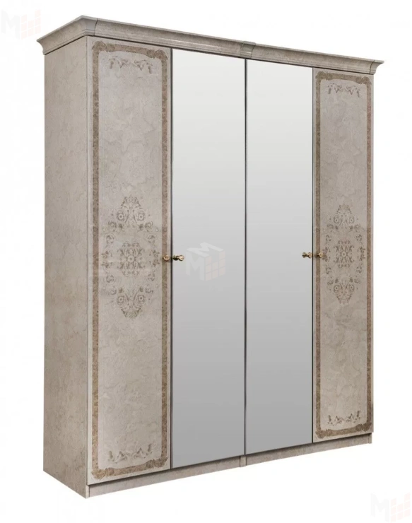Шкаф Патрисия 4-дверный (1+2+1) с зеркалом крем корень глянец