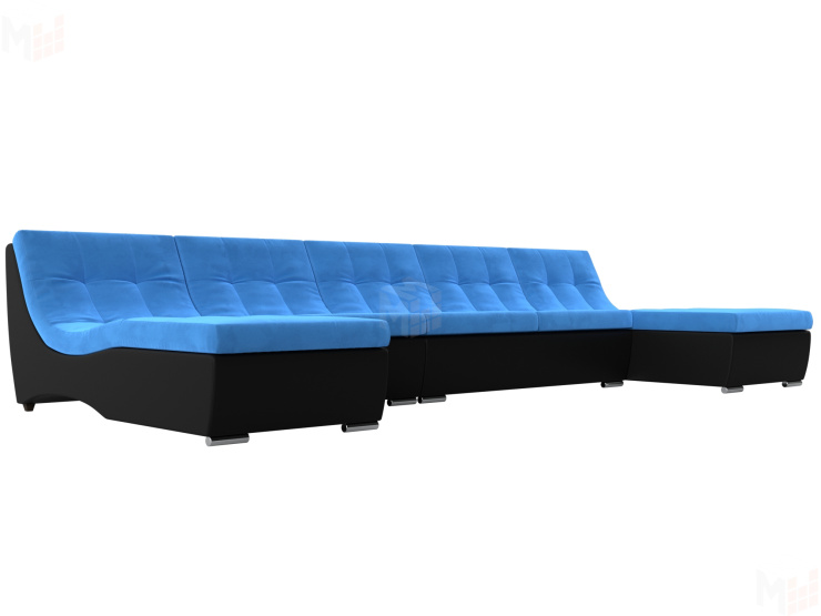 П-образный модульный диван Монреаль Long (Голубой\Черный)