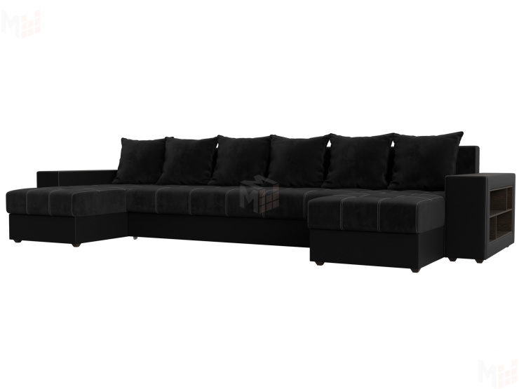 П-образный диван Дубай полки справа (Черный\Черный)