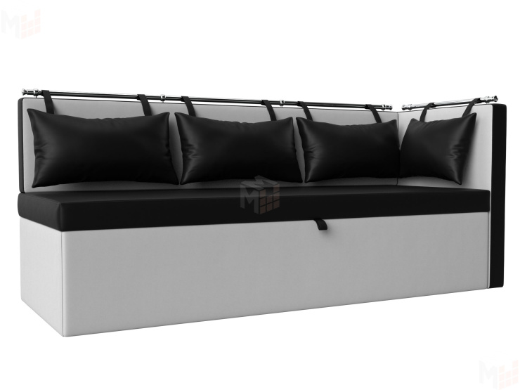 Кухонный диван Метро с углом справа (Черный\Белый)